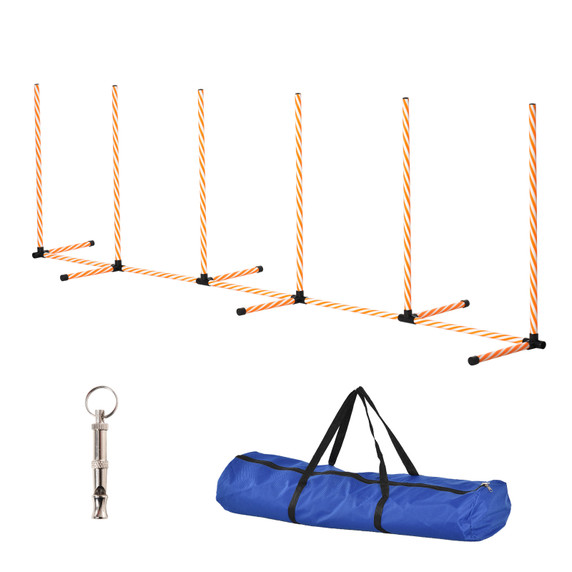 Dog Agility Weave Poles Training Obstacle Course Set Slalom Equipment w/ Whistle