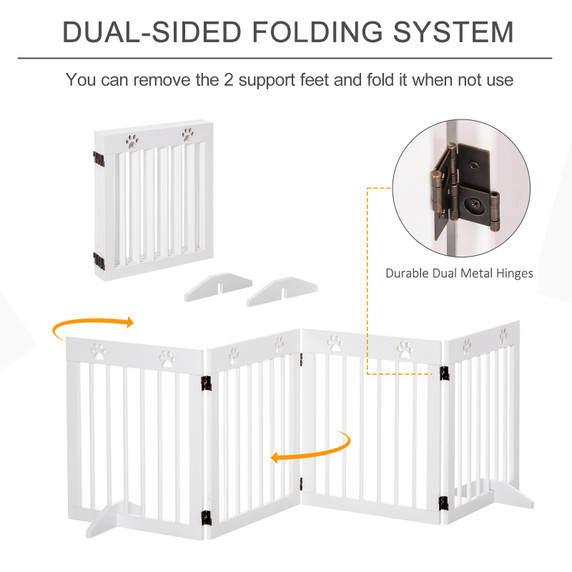 Freestanding Pet Gate 4 Panel Folding Wooden Dog Barrier w/ Support Feet