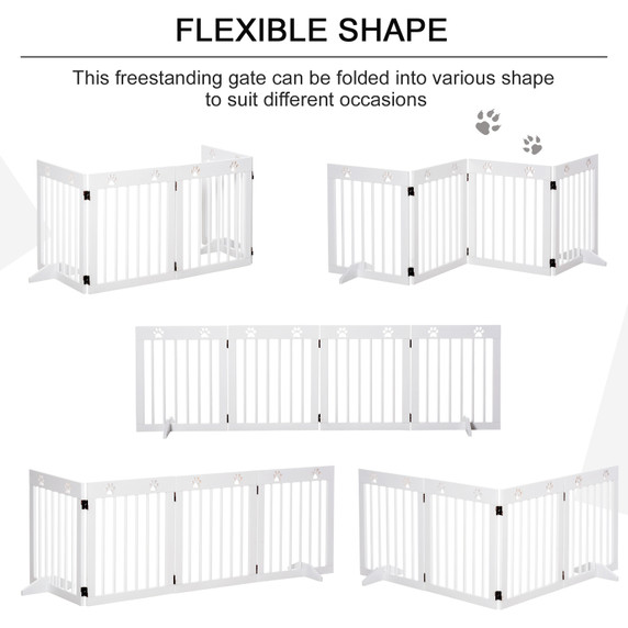 Freestanding Pet Gate 4 Panel Folding Wooden Dog Barrier w/ Support Feet