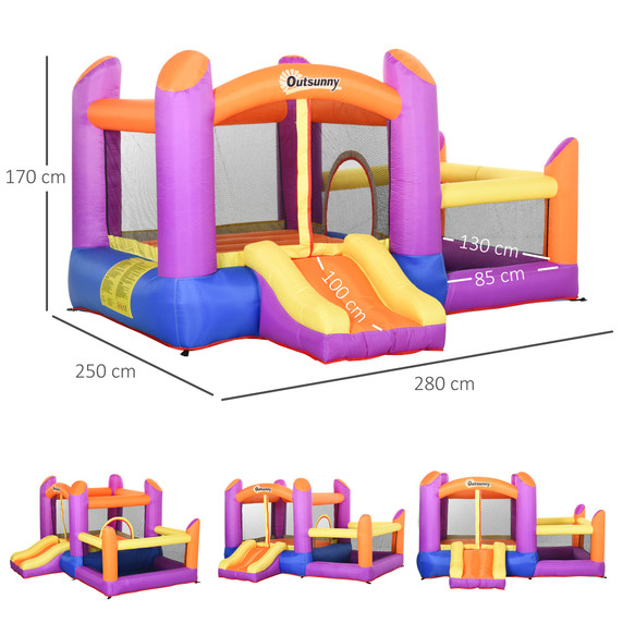 Bouncy Castle with Slide Pool House Inflatable w/ Blower Multi-color Outsunny