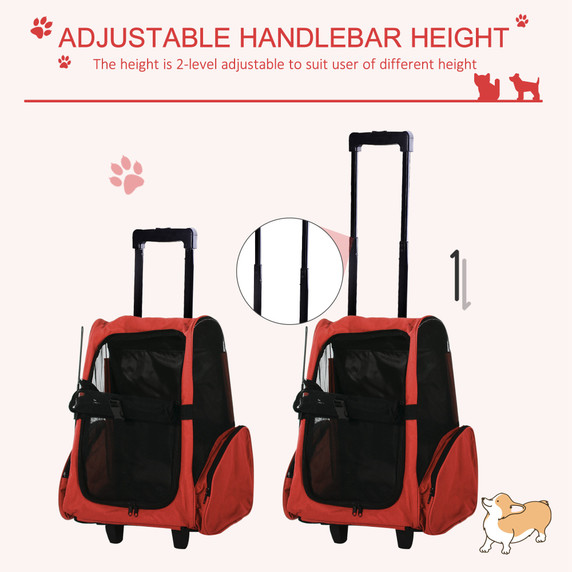 Pet Travel Backpack Bag Cat Puppy Dog Carrier w/ Trolley and Telescopic Handle
