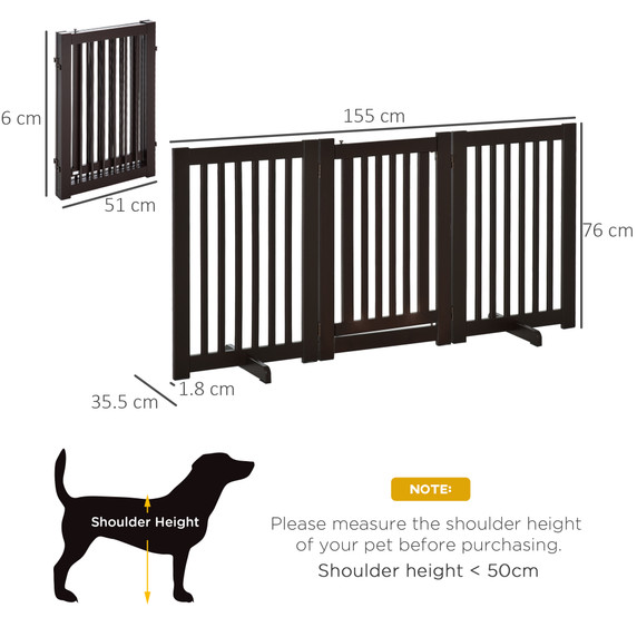 MDF Dog Gate Step over Panel Fence Expandable Folding w/Latch Support Feet Brown