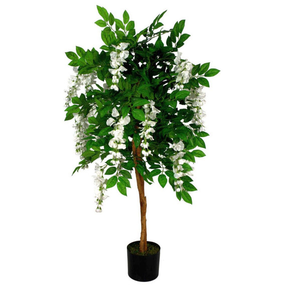 130cm Leaf Design UK Realistic Artificial Wisteria Tree with White Flowers