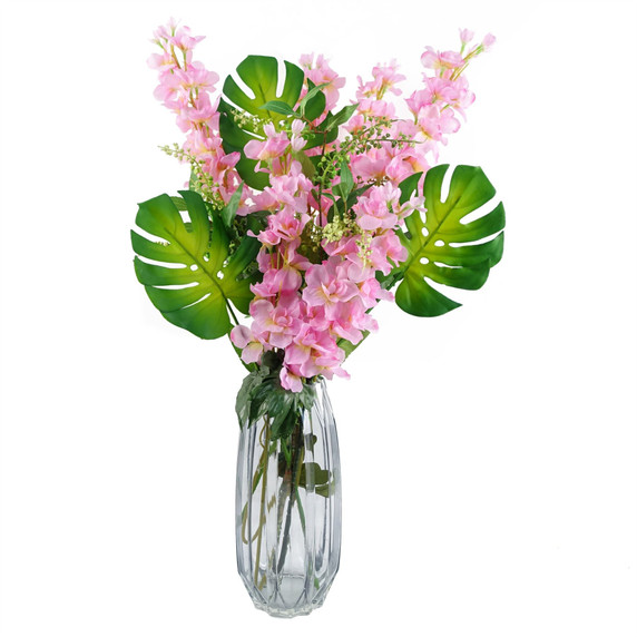 60cm Pink Delphinium Tropical with Glass Vase