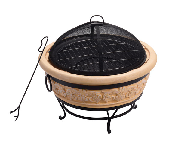 Garden Round Wood Burning Fire Pit, Outdoor Log Burner Firepit