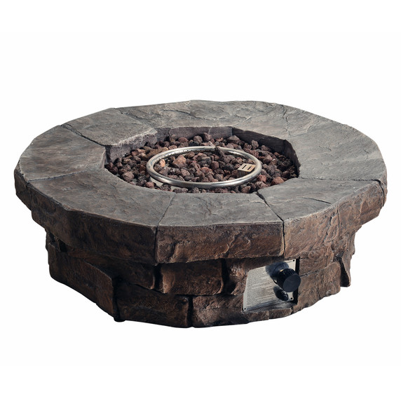 Teamson Home Outdoor Gas Fire Pit with Stone Finish, Lava Rocks, and Cover