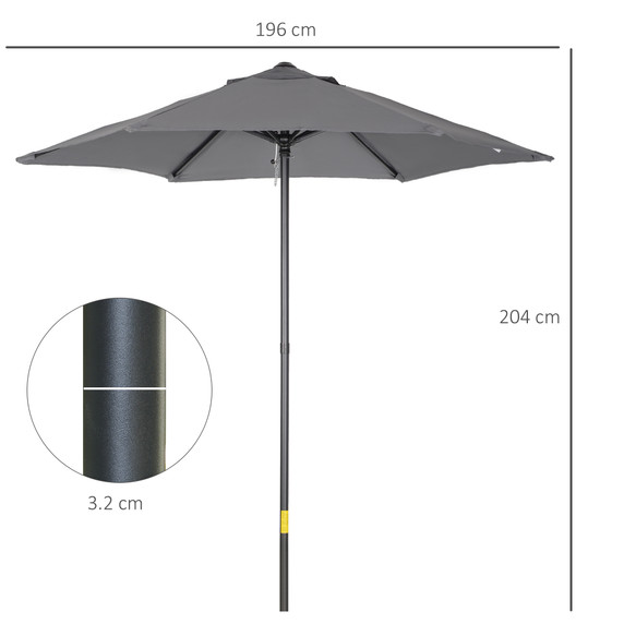 1.96m Parasol Patio Umbrella, Dark Grey