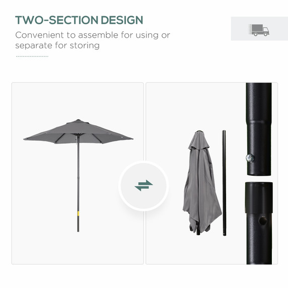 1.96m Parasol Patio Umbrella, Dark Grey