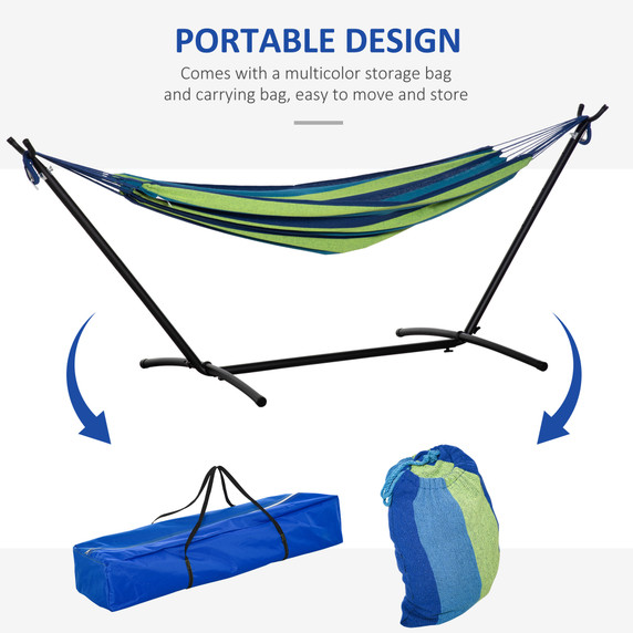 294 x 117cm Hammock with Metal Stand Portable Carrying Bag 120kg Green Stripe