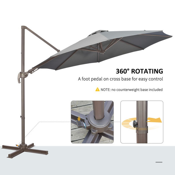 3(m) Cantilever Parasol 360° Rotation Roma Umbrella with Tilt Grey