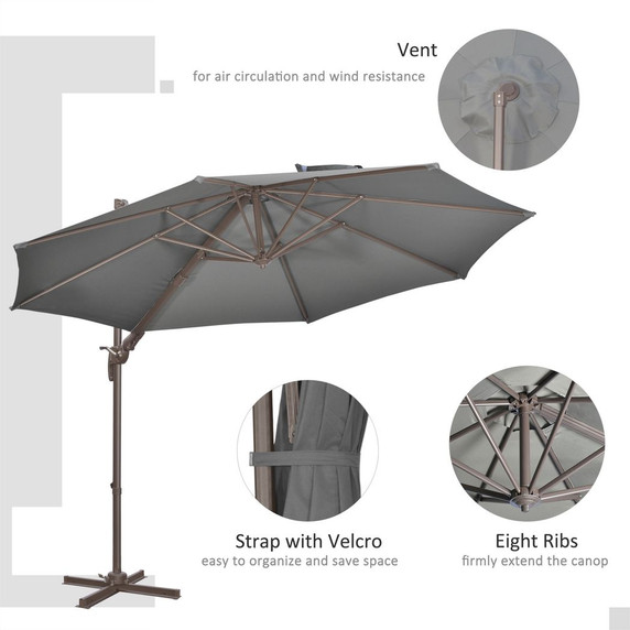 3(m) Cantilever Parasol 360° Rotation Roma Umbrella with Tilt Grey