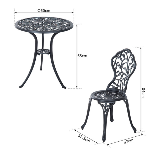 Cast Aluminium 3 Pcs Bistro Set-Black