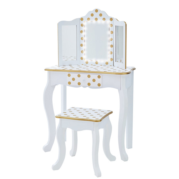 Fantasy Fields Wooden Play Vanity Set With Mirror & Lights White/Gold