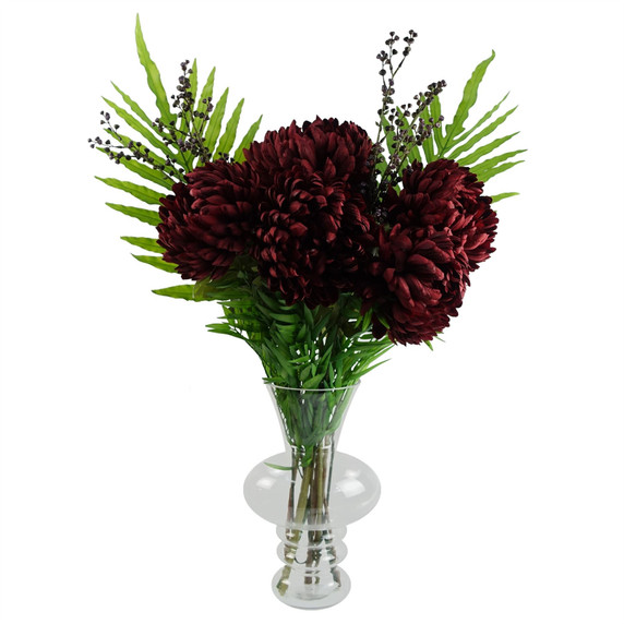 95cm Red Chrysanthemum Artificial Flowers Glass Bubble Vase