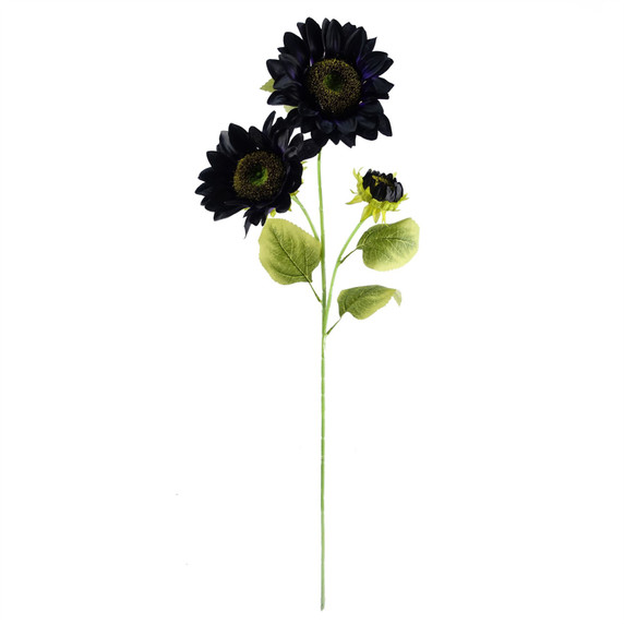 80cm Artificial Purple Sunflower and Gold Leaf Display Glass Vase