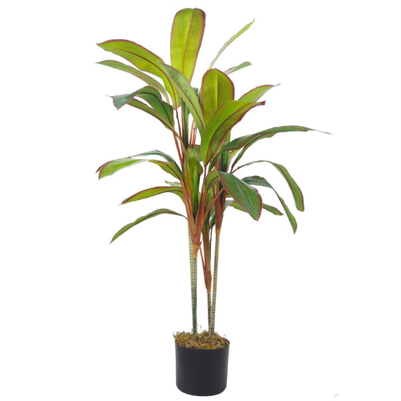 Leaf Design UK 100cm Artificial Potted Dracaena Tropical Plant with Silver Metal Planter - Lifelike Faux Plant for Stylish Indoor Decor