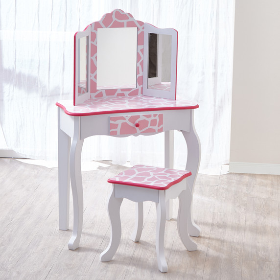 Fantasy Fields Dressing Table Vanity Set w/ Mirror Stool Animal Print