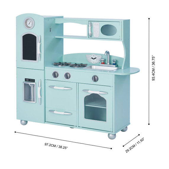 Mint Wooden Toy Kitchen with Fridge Freezer and Oven