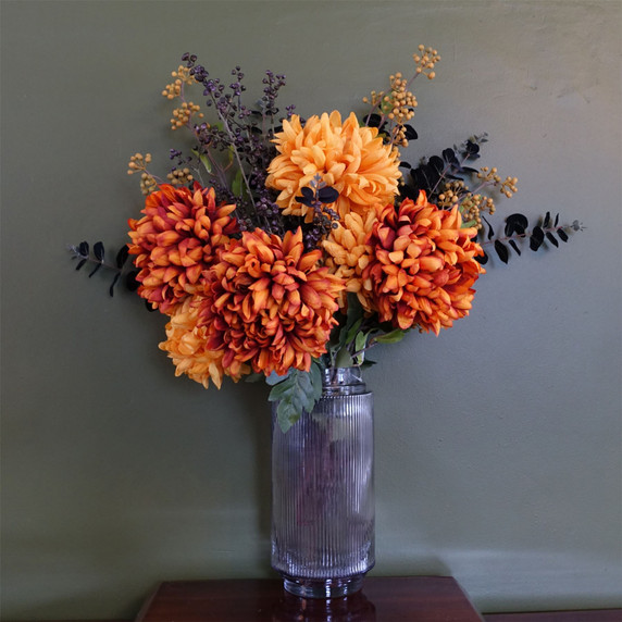 65cm Orange and Black Flower Arrangement Glass Vase