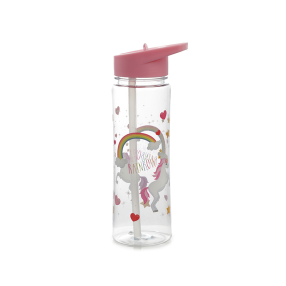 Reusable Enchanted Rainbow Unicorns Shatterproof Tritan 550ml Water Bottle with Flip Straw