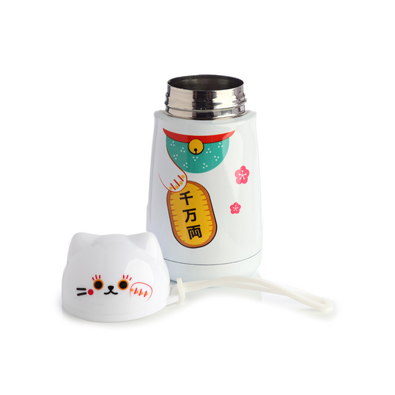 Reusable Shaped Stainless Steel Hot & Cold Thermal Insulated Drinks Bottle - Maneki Neko Lucky Cat 