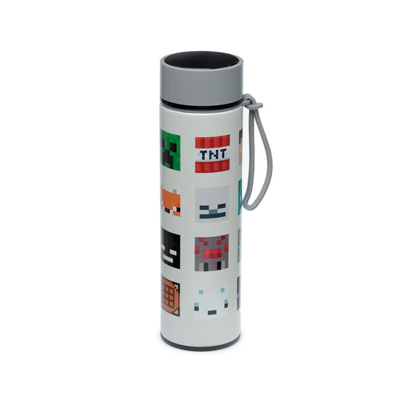 Reusable Stainless Steel Hot & Cold Insulated Drinks Bottle Digital Thermometer - Minecraft Faces