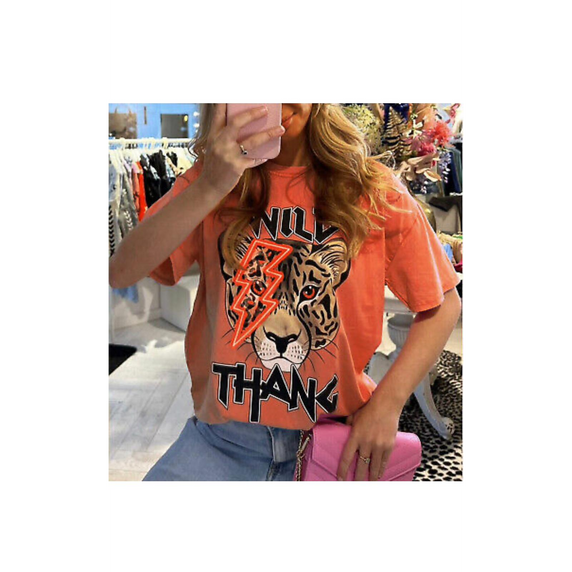 Ladies Oversized Tiger Lightning Wild Thang T-Shirt - Front View
