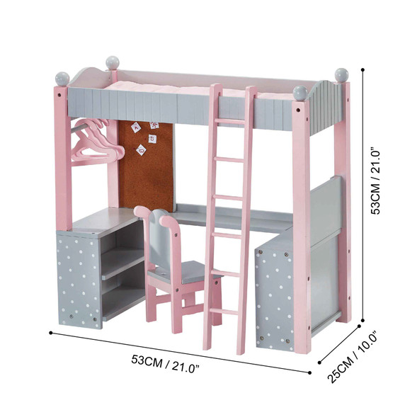 Olivias World Doll Wooden Furniture Polka Dots Double Bunk Bed Desk