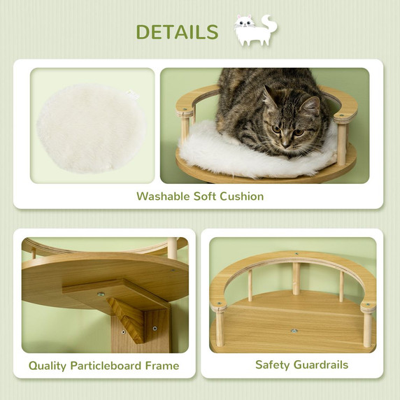 Wall-Mounted Cat Shelf with Cushion, Guardrails, 34 x 34 x 10.5cm - Beige