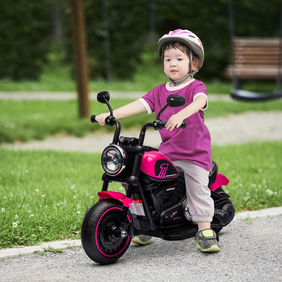 6V Electric Motorbike w/ Training Wheels, One-Button Start, Headlight - Pink
