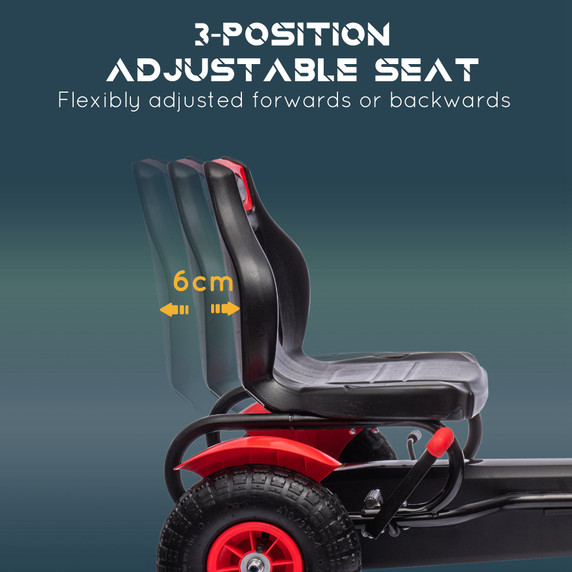 Children Pedal Go Kart w/ Adjustable Seat, Inflatable Tyres, Handbrake - Red