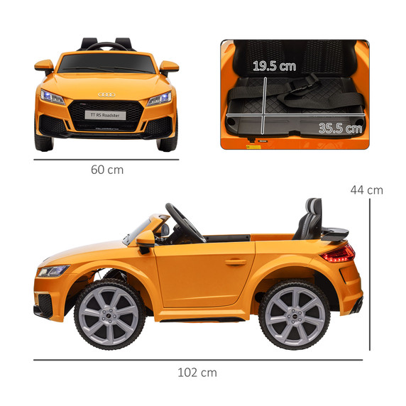 12V Audi TT RS Ride-On Car in Vibrant Yellow with Removable Highlights and MP3 Player