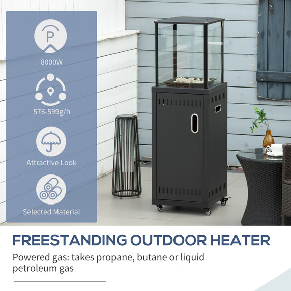 Outsunny 9kW Patio Gas Heater Propane Heater w/ Regulator Hose and Cover, Black