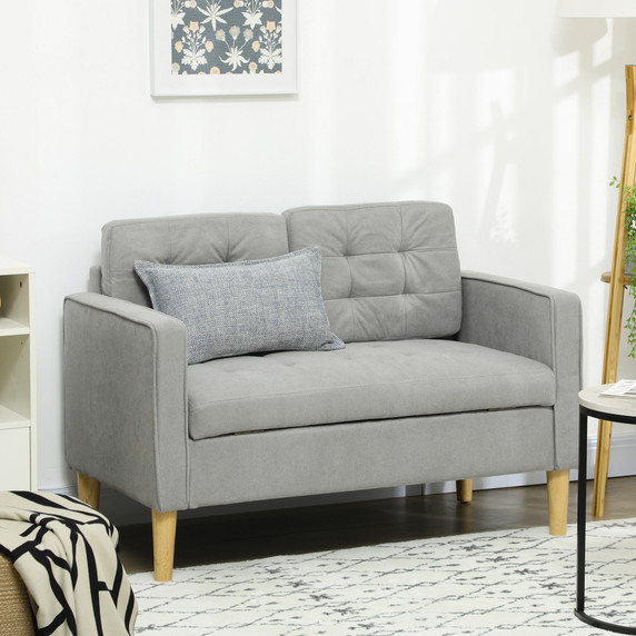 Modern 2 Seater Sofa with Storage Compact Loveseat Sofa for Living Room Grey