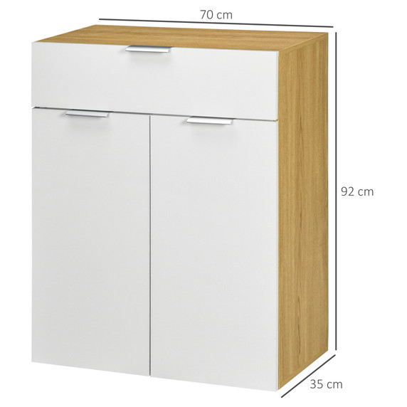 HOMCOM High Gloss Storage Cabinet w/ Drawer Double Door Cupboard White Natural