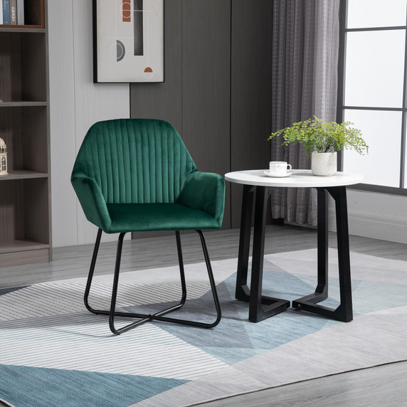 Modern Accent Chair Velvet-Feel Upholstered Lounge Armchair Metal Base Green