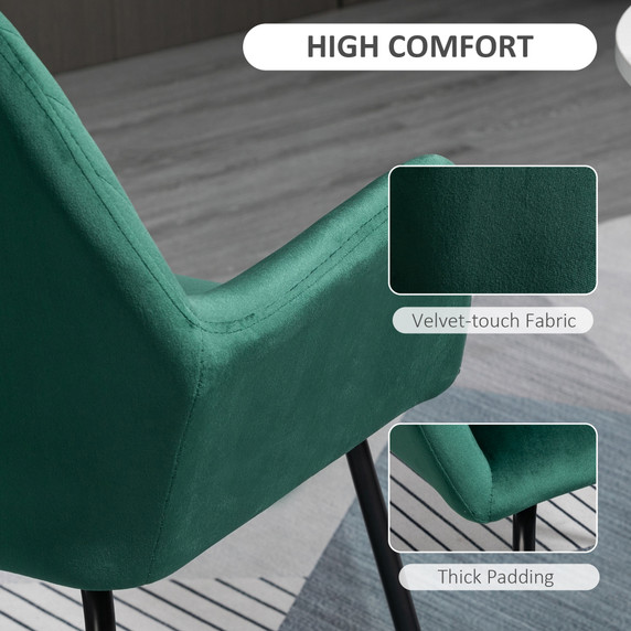 Modern Accent Chair Velvet-Feel Upholstered Lounge Armchair Metal Base Green