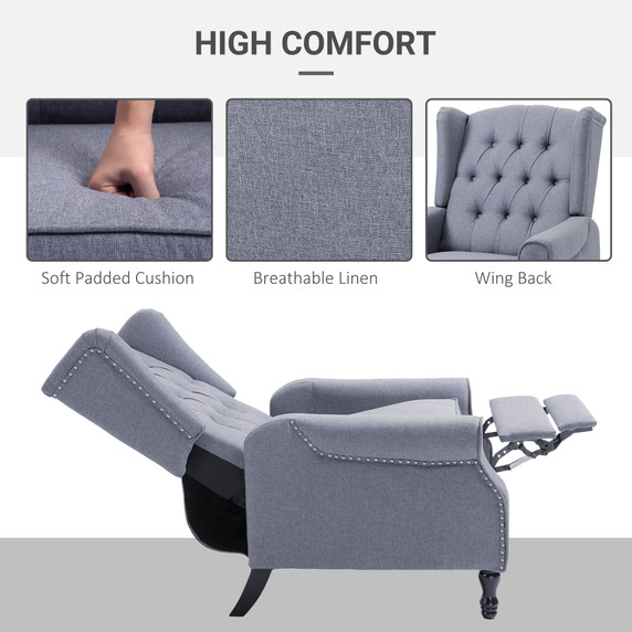 Recliner Armchair for Living Room Fabric Reclining Chair w/ Footrest Light Grey