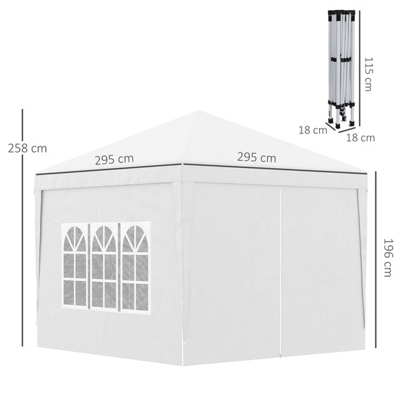 Outsunny 3mx3m Pop Up Gazebo Party Tent Canopy Marquee with Storage Bag White