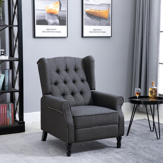 Recliner Armchair for Living Room Fabric Reclining Chair w/ Footrest Dark Grey