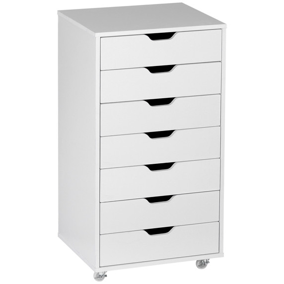 Vinsetto Mobile Filing Cabinet, 7-drawer File Cabinet with Wheels, White