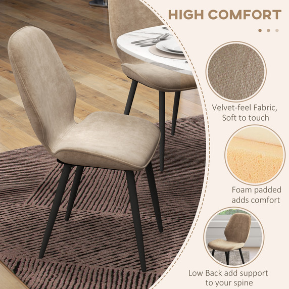 HOMCOM Dining Chairs Set of 2, Upholstered Kitchen Chairs with Metal Legs, Brown