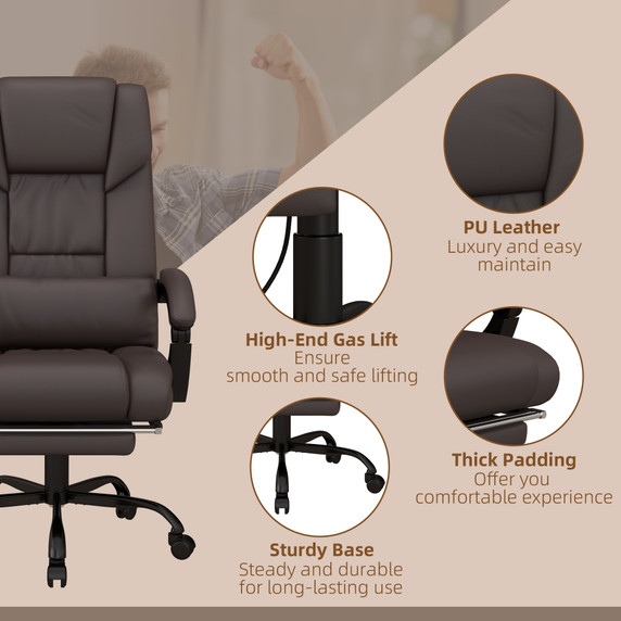 PU Leather Massage Office Chair with 6 Vibration Points Adjustable Height Brown