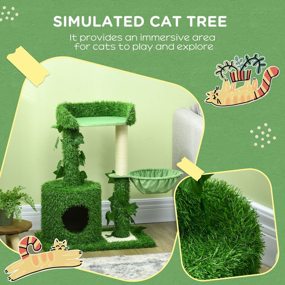 PawHut 77cm Cat Tree for Indoor Cats with Green Leaves, Scratching Posts Condo