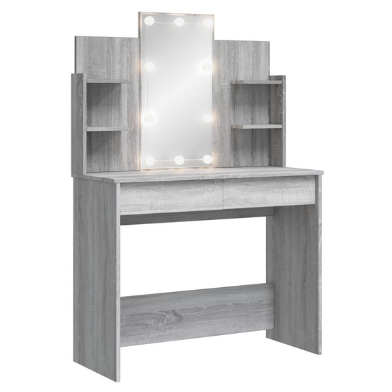 vidaXL Dressing Table with LED Lights Grey Sonoma 96x40x142 cm