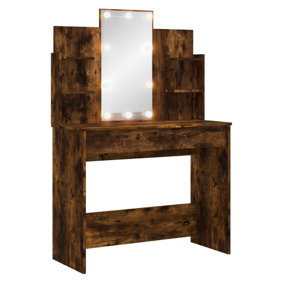 vidaXL Dressing Table with LED Lights Smoked Oak 96x40x142 cm