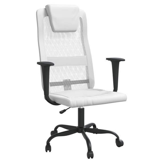 vidaXL Office Chair White Mesh Fabric and Faux Leather