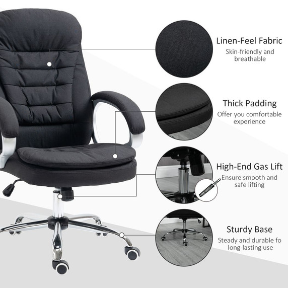 Executive Office Chair with 360° Swivel Wheels Armrests Adjustable Height Black