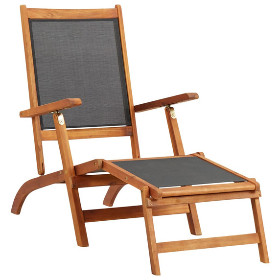 Sun Lounger Solid Acacia Wood and Textilene