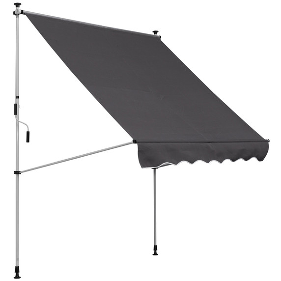 Outsunny 2x1.5m Adjustable Outdoor Aluminium Frame Awning in Beige/Grey - Easy-to-Assemble and Weather-Resistant Polyester Canopy